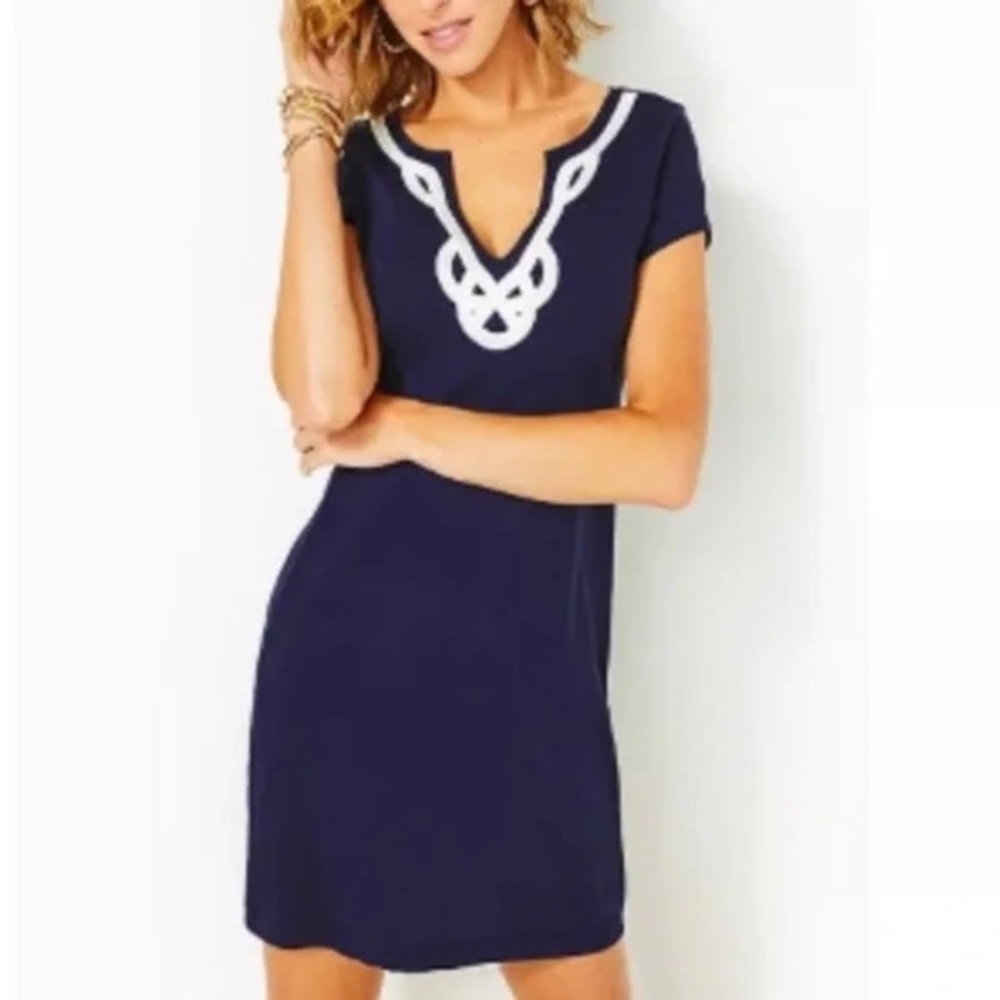 Lilly Pulitzer Brewster Dress in Navy with White Trim, sz M